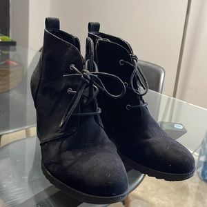 black wedge ankle bootie 2inch heel